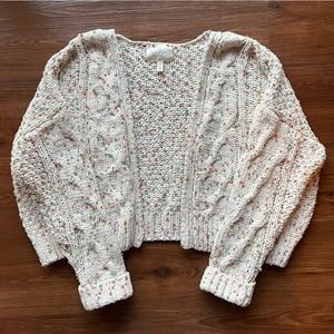 Jessica Simpson Rainbow Confetti Chunky Knit Crop Cardigan Sweater Ivory